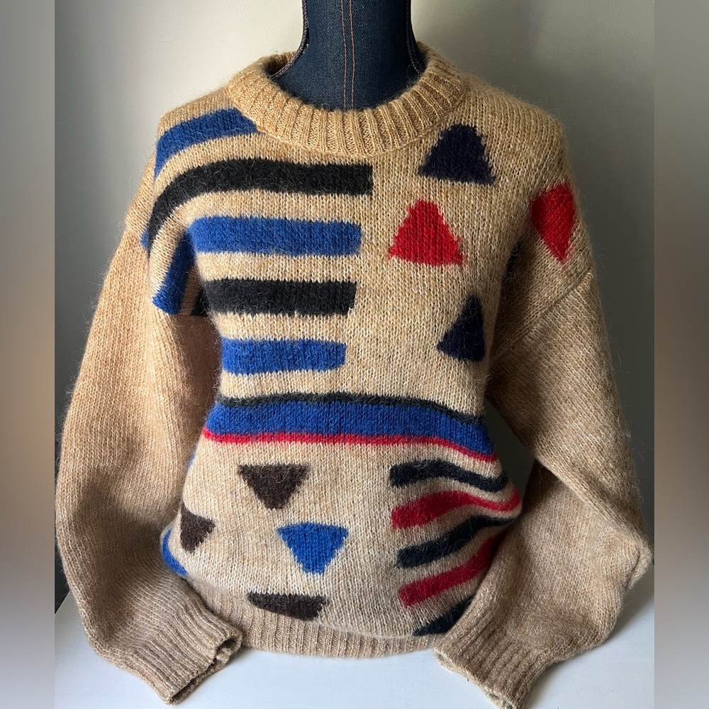 Moda Italia Graphic Wool Crew Sweater Size Medium